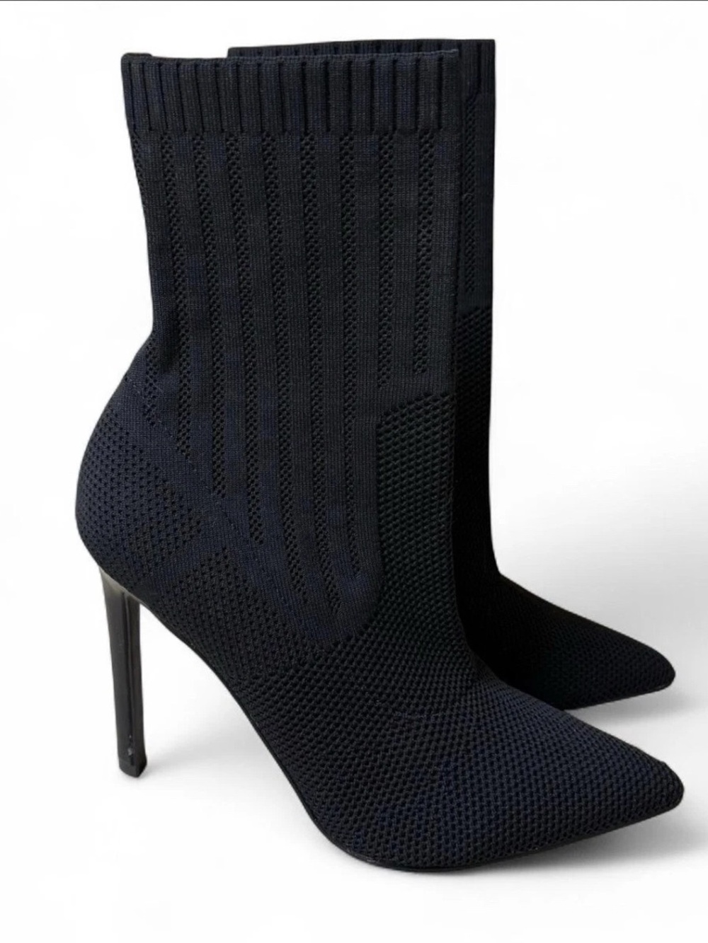 Steve Madden Century Women’s 9.5 Black Knit Sock Stiletto Pointed Toe Boots